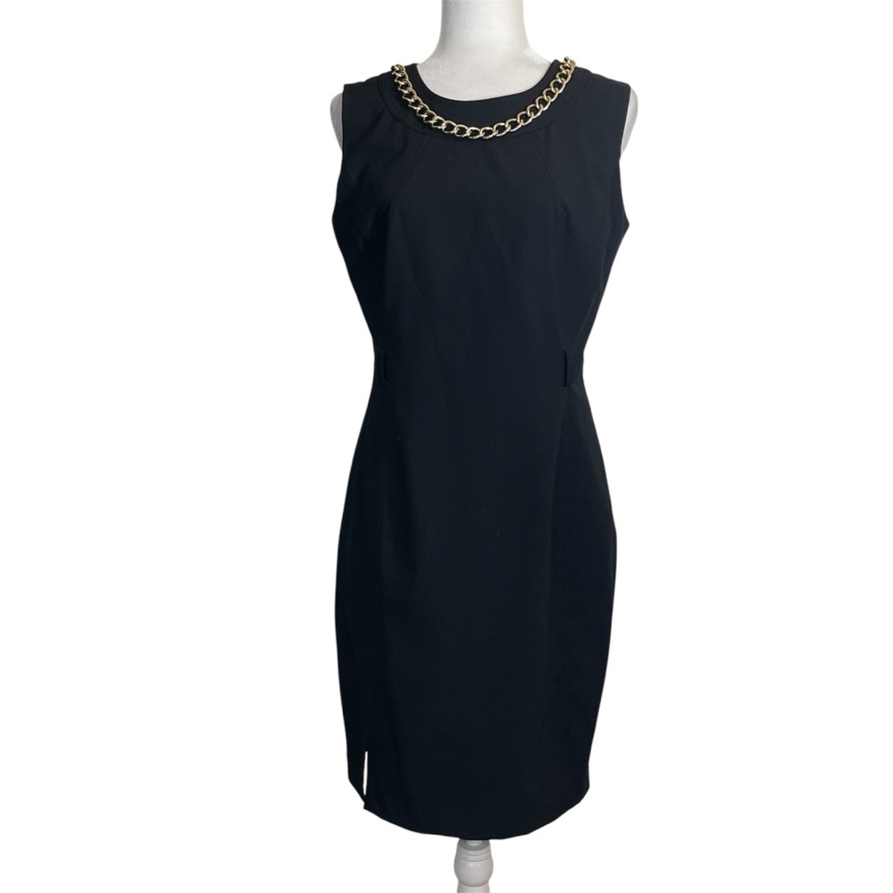 Calvin Klein Black Sleeveless Dress with Gold Chain Accent